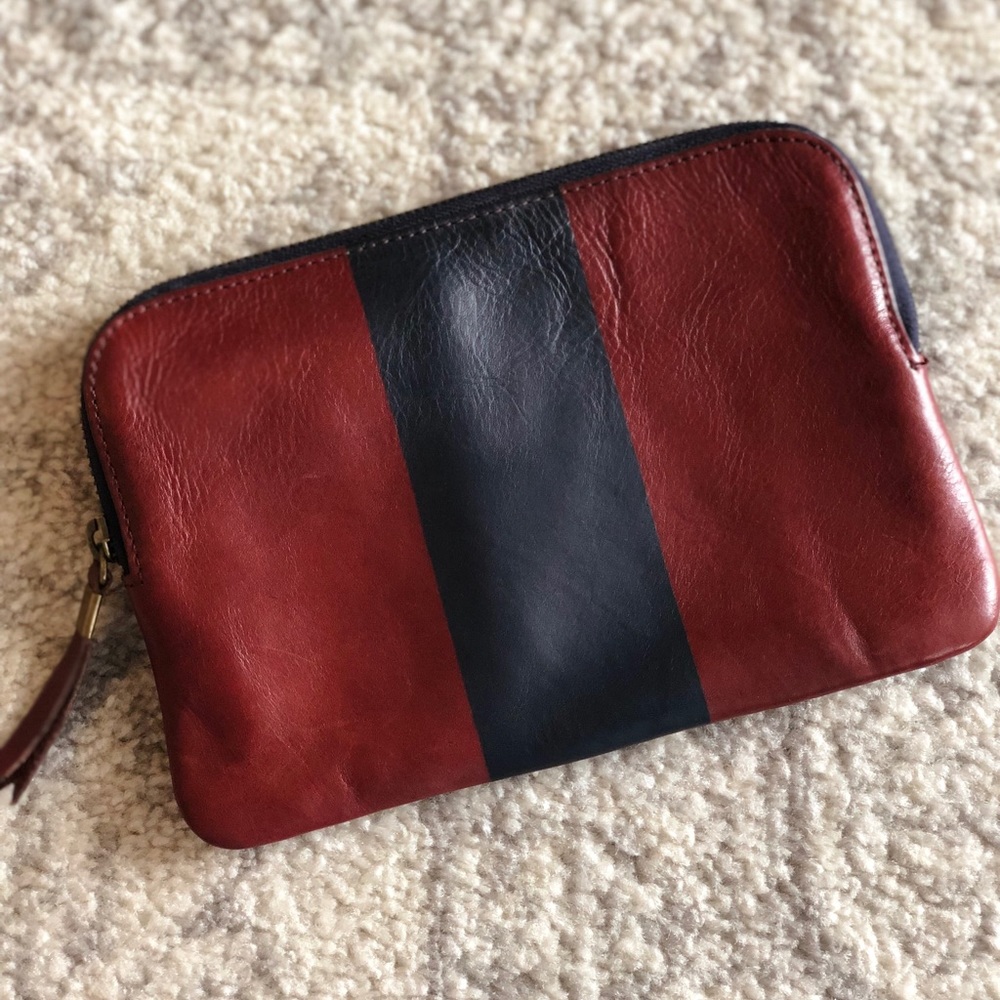 Madewell burgundy and navy clutch